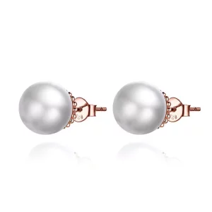 (imagen para) Pendientes de botón estilo Pandora en oro rosa con perla - SCE609