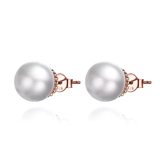 (imagen para) Pendientes de botón estilo Pandora en oro rosa con perla - SCE609