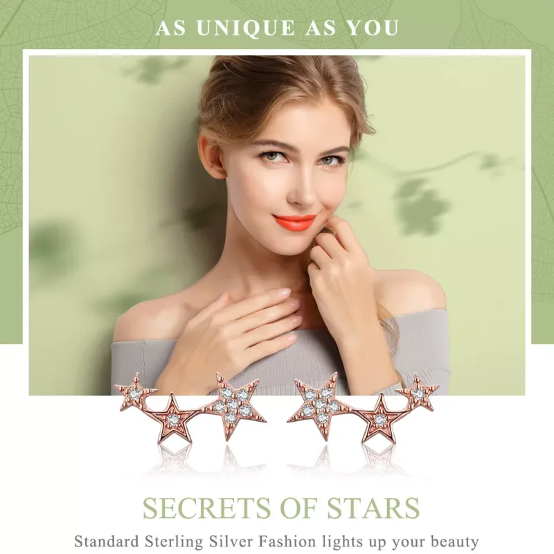 (imagen para) Pendientes de botón estilo Pandora en oro rosa Secretos de las Estrellas - SCE29 - Ver 2