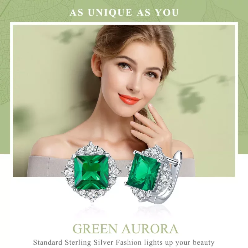 (imagen para) Pendientes de botón estilo Pandora en plata con aurora verde - SCE540 - Ver 2