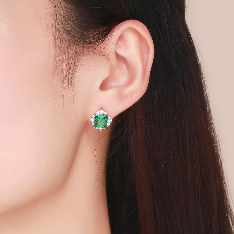 (imagen para) Pendientes de botón estilo Pandora en plata con aurora verde - SCE540 - Ver 4