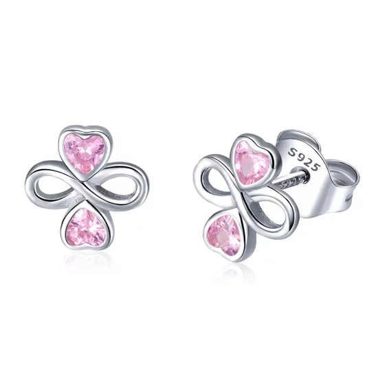 (imagen para) Pendientes de botón estilo Pandora en plata con diseño de amor infinito - SCE455