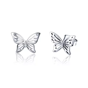 (imagen para) Pendientes de botón estilo Pandora en plata con diseño de mariposa de ensueño - SCE452