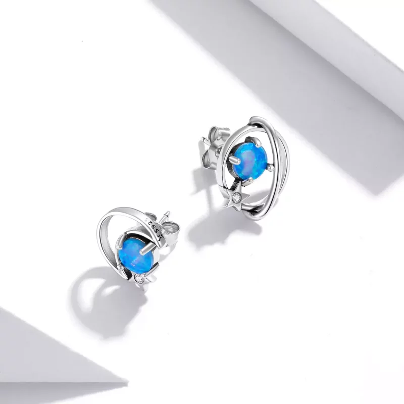 (imagen para) Pendientes de botón estilo Pandora en plata con diseño de planeta misterioso - S - Ver 2