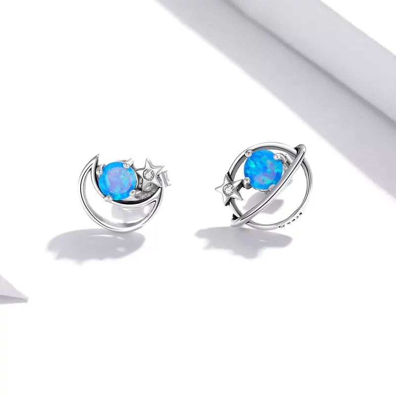 (imagen para) Pendientes de botón estilo Pandora en plata con diseño de planeta misterioso - S - Ver 3