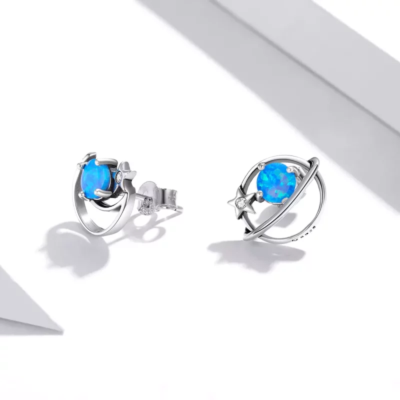 (imagen para) Pendientes de botón estilo Pandora en plata con diseño de planeta misterioso - S - Ver 4