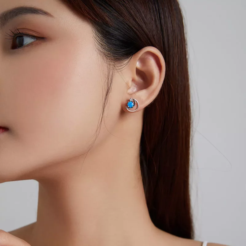 (imagen para) Pendientes de botón estilo Pandora en plata con diseño de planeta misterioso - S - Ver 6