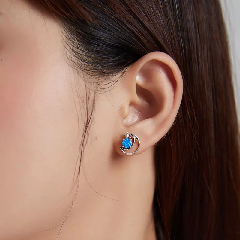 (imagen para) Pendientes de botón estilo Pandora en plata con diseño de planeta misterioso - S - Ver 7