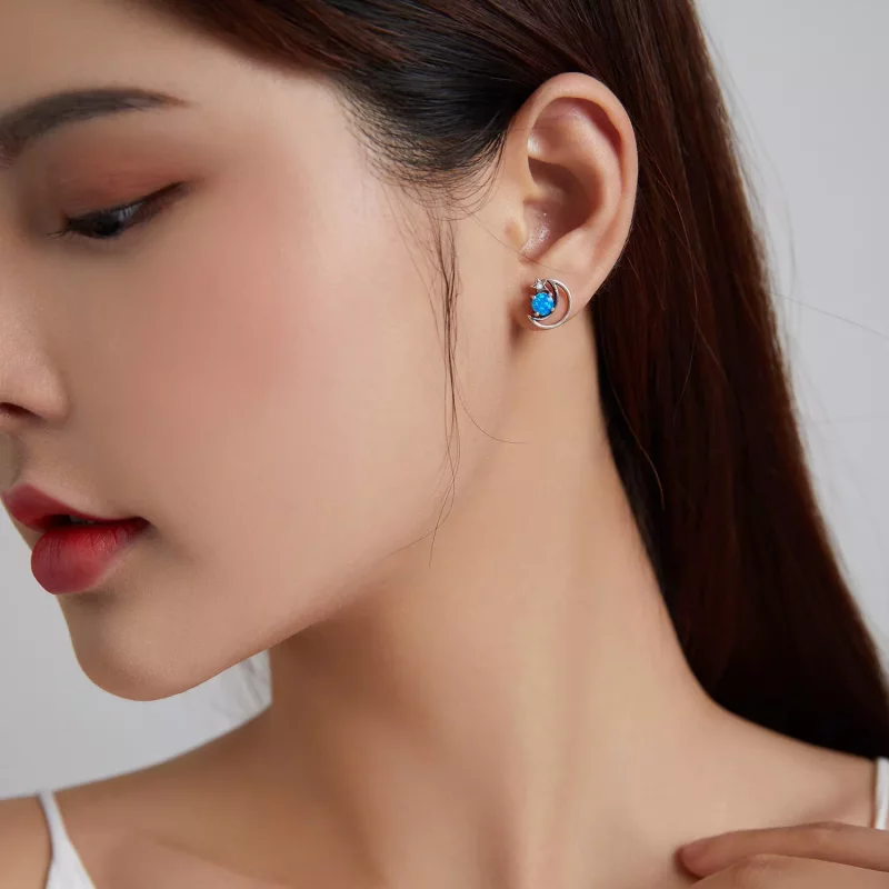 (imagen para) Pendientes de botón estilo Pandora en plata con diseño de planeta misterioso - S - Ver 8