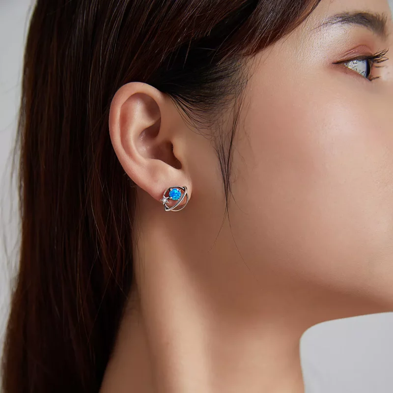 (imagen para) Pendientes de botón estilo Pandora en plata con diseño de planeta misterioso - S - Ver 9