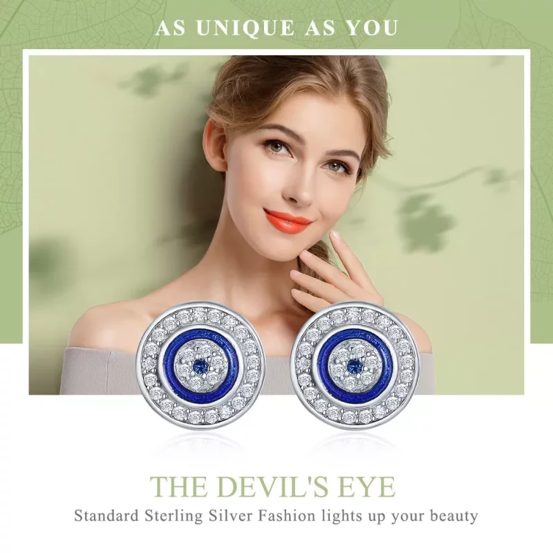(imagen para) Pendientes de botón estilo Pandora en plata con ojo del diablo - SCE148 - Ver 2