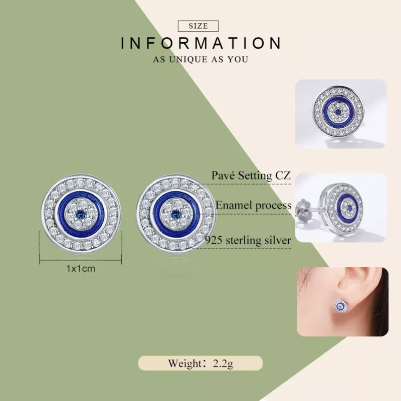 (imagen para) Pendientes de botón estilo Pandora en plata con ojo del diablo - SCE148 - Ver 4