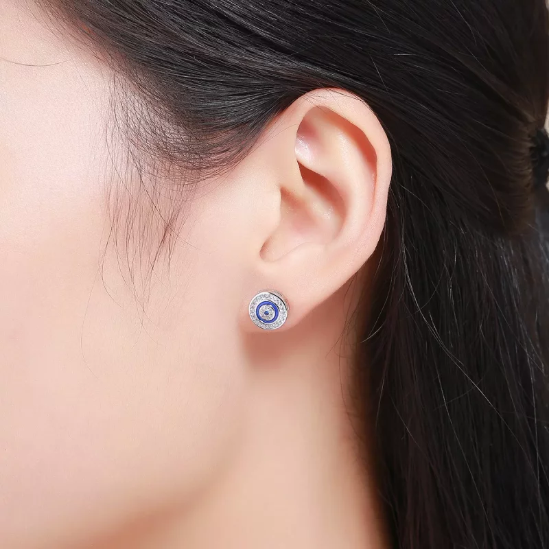 (imagen para) Pendientes de botón estilo Pandora en plata con ojo del diablo - SCE148 - Ver 6