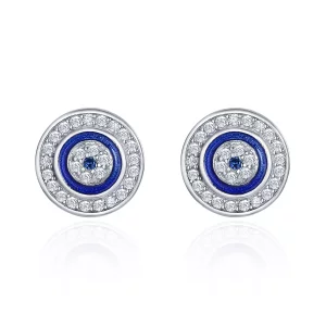 (imagen para) Pendientes de botón estilo Pandora en plata con ojo del diablo - SCE148