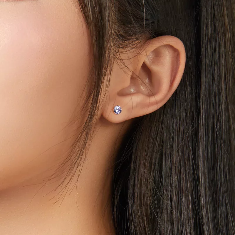 (imagen para) Pendientes de botón estilo Pandora en plata con piedra de nacimiento de marzo - - Ver 2