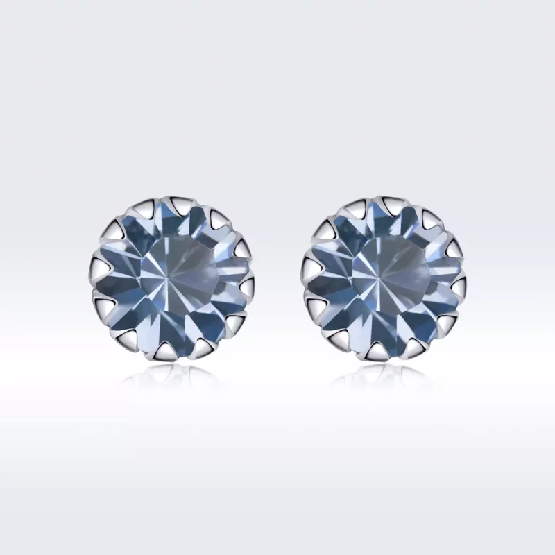 (imagen para) Pendientes de botón estilo Pandora en plata con piedra de nacimiento de marzo - - Ver 3