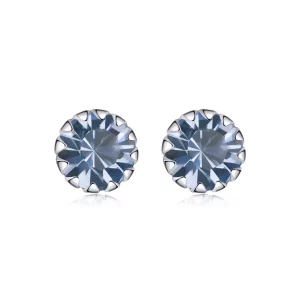 (imagen para) Pendientes de botón estilo Pandora en plata con piedra de nacimiento de marzo - SCE862-3