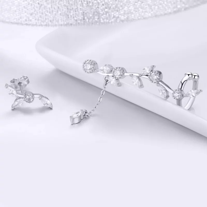 (imagen para) Pendientes de botón estilo Pandora en plata con ramas de flores - SCE429 - Ver 2