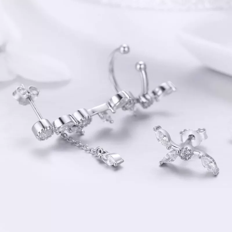 (imagen para) Pendientes de botón estilo Pandora en plata con ramas de flores - SCE429 - Ver 3