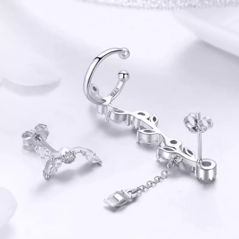 (imagen para) Pendientes de botón estilo Pandora en plata con ramas de flores - SCE429 - Ver 4
