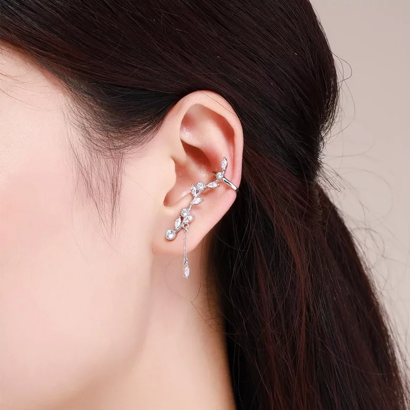 (imagen para) Pendientes de botón estilo Pandora en plata con ramas de flores - SCE429 - Ver 5