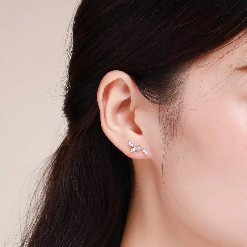 (imagen para) Pendientes de botón estilo Pandora en plata con ramas de flores - SCE429 - Ver 6