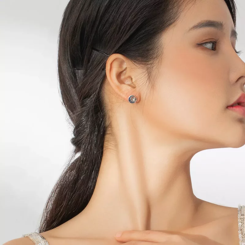 (imagen para) Pendientes de Botón Estilo Pandora Plata Luna Azul y Gatito - SCE880 - Ver 7