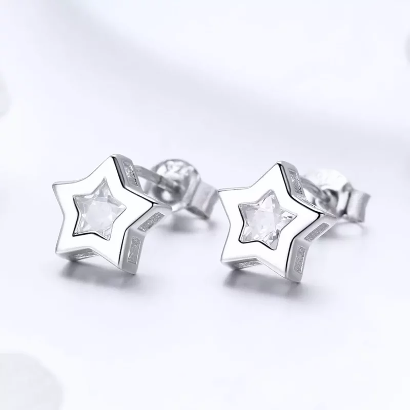 (imagen para) Pendientes de Botón Estilo Pandora Plata Secret of Stars - SCE437 - Ver 2