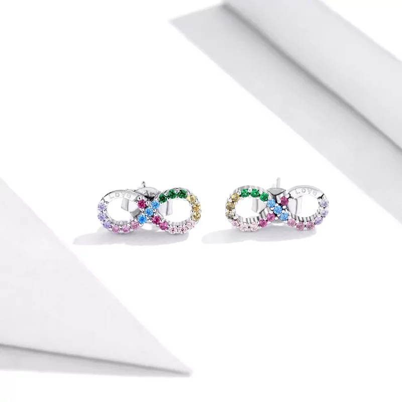 (imagen para) Pendientes de botón estilo Pandora plateados con símbolo colorido del infinito - - Ver 2