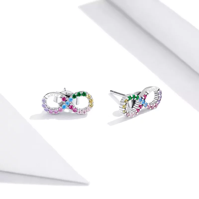 (imagen para) Pendientes de botón estilo Pandora plateados con símbolo colorido del infinito - - Ver 3
