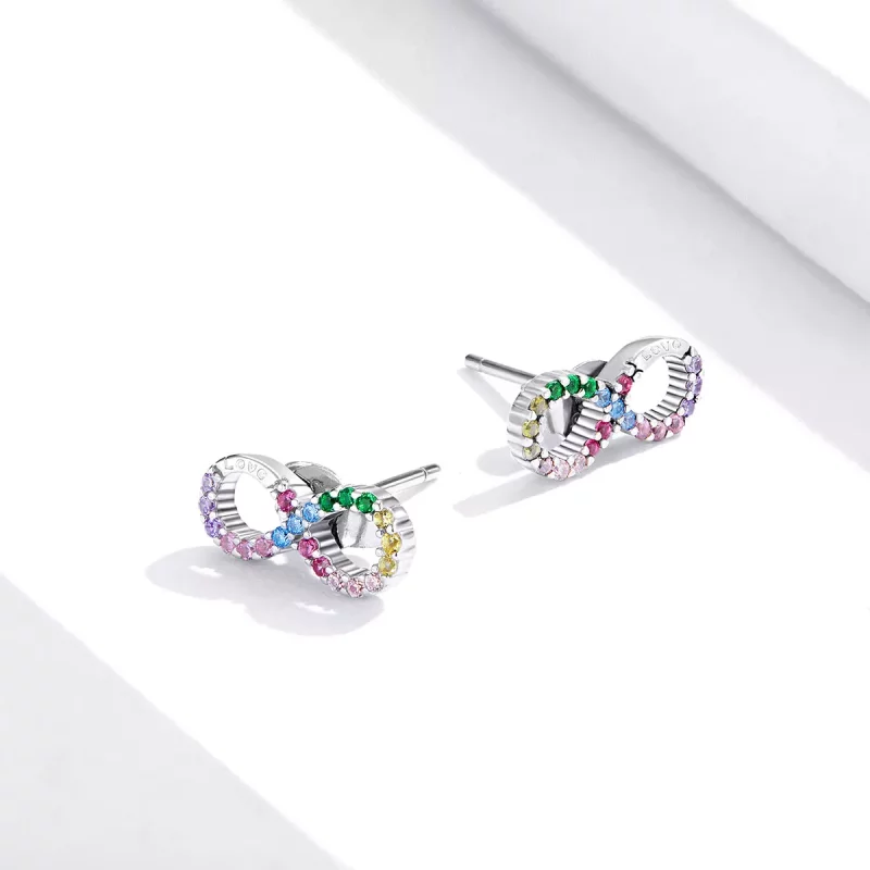 (imagen para) Pendientes de botón estilo Pandora plateados con símbolo colorido del infinito - - Ver 4