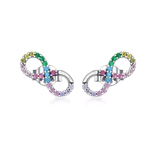 (imagen para) Pendientes de botón estilo Pandora plateados con símbolo colorido del infinito - SCE893