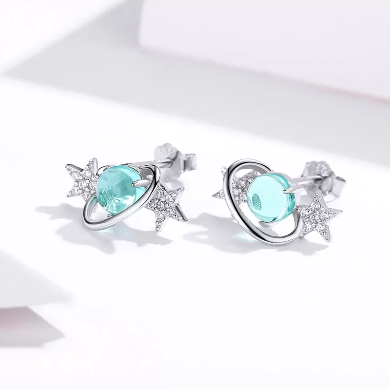 (imagen para) Pendientes de botón intergalácticos de estilo Pandora en plata - SCE701 - Ver 2
