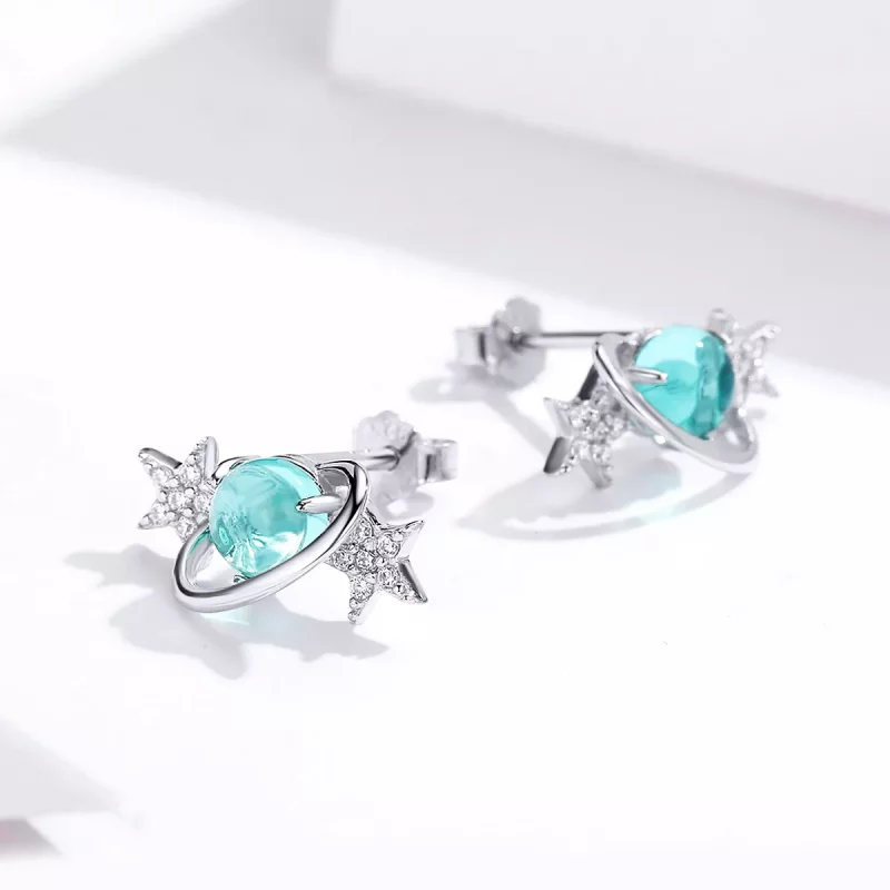 (imagen para) Pendientes de botón intergalácticos de estilo Pandora en plata - SCE701 - Ver 4