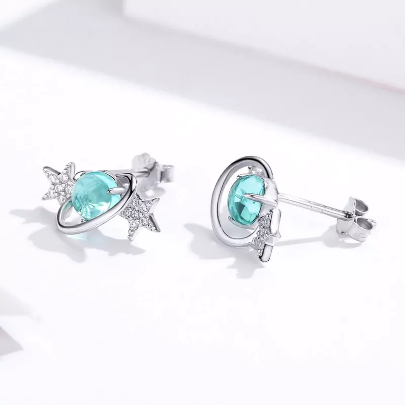 (imagen para) Pendientes de botón intergalácticos de estilo Pandora en plata - SCE701 - Ver 5