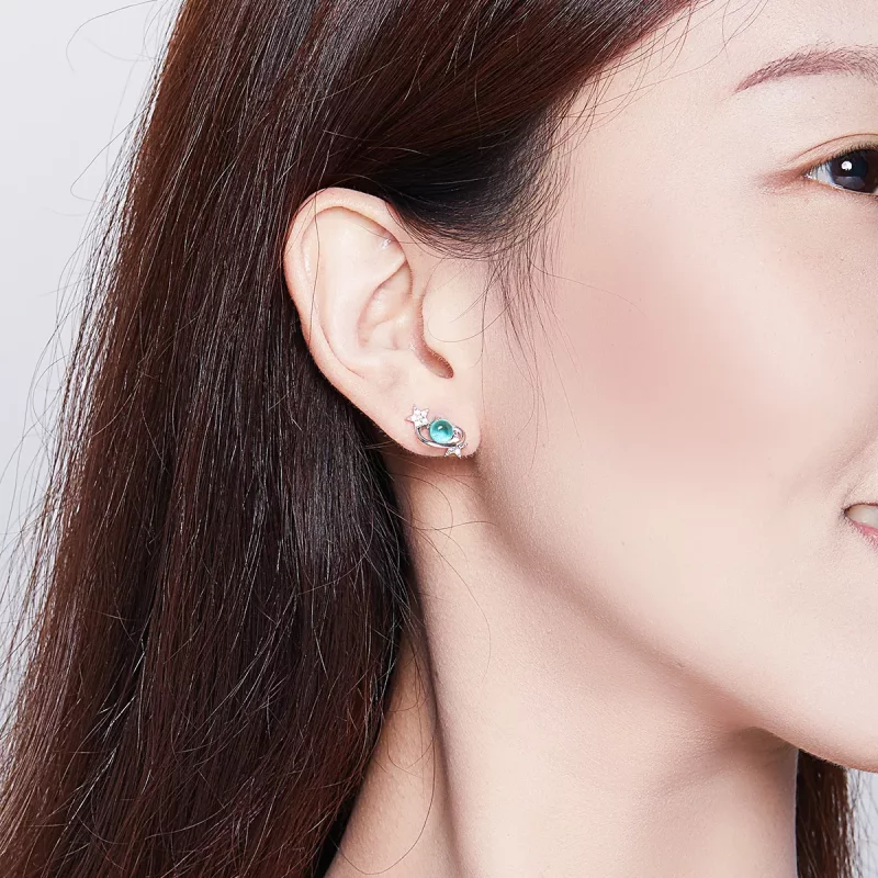 (imagen para) Pendientes de botón intergalácticos de estilo Pandora en plata - SCE701 - Ver 6