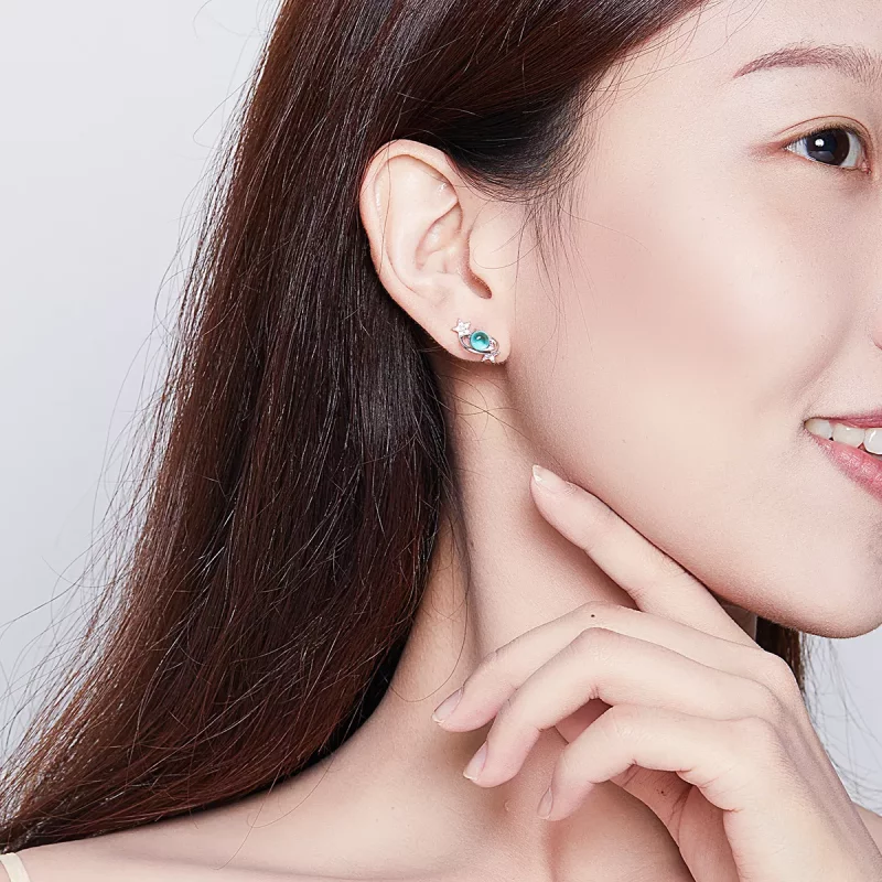 (imagen para) Pendientes de botón intergalácticos de estilo Pandora en plata - SCE701 - Ver 7