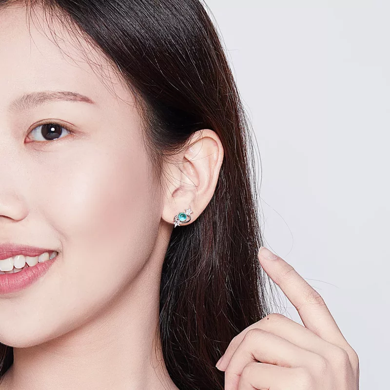 (imagen para) Pendientes de botón intergalácticos de estilo Pandora en plata - SCE701 - Ver 8