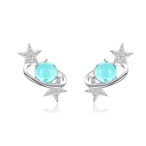 (imagen para) Pendientes de botón intergalácticos de estilo Pandora en plata - SCE701