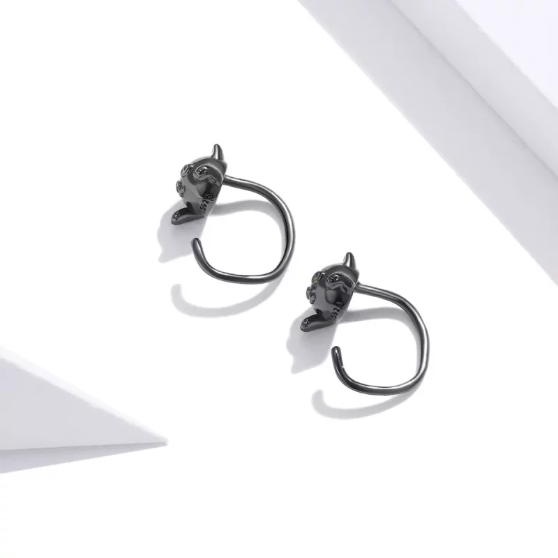 (imagen para) Pendientes de botón Plateados con Estilo Pandora de Gato Negro - SCE1125 - Ver 2