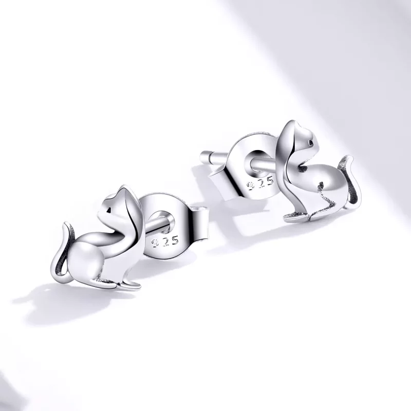 (imagen para) Pendientes de botón plateados con estilo Pandora de gato travieso - SCE832 - Ver 2