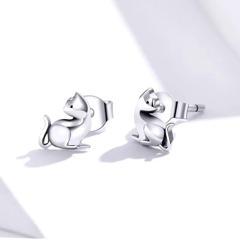 (imagen para) Pendientes de botón plateados con estilo Pandora de gato travieso - SCE832 - Ver 3