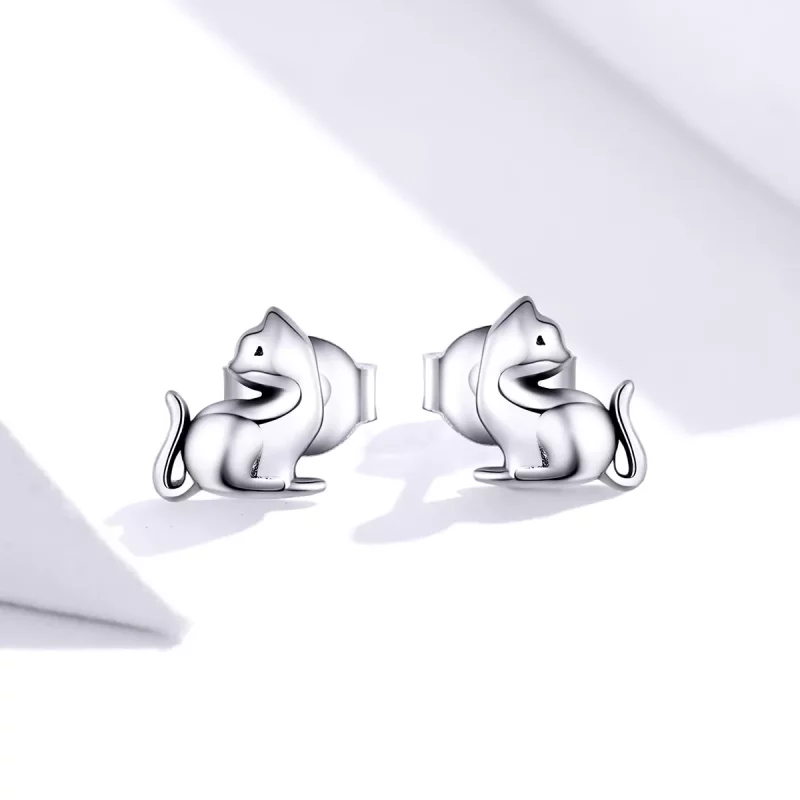 (imagen para) Pendientes de botón plateados con estilo Pandora de gato travieso - SCE832 - Ver 4