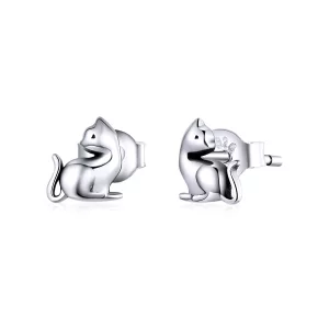 (imagen para) Pendientes de botón plateados con estilo Pandora de gato travieso - SCE832