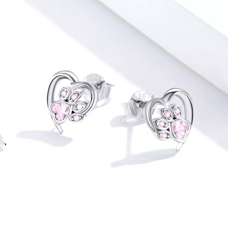(imagen para) Pendientes de botón plateados con forma de pata de perro y estilo Pandora - SCE6 - Ver 2