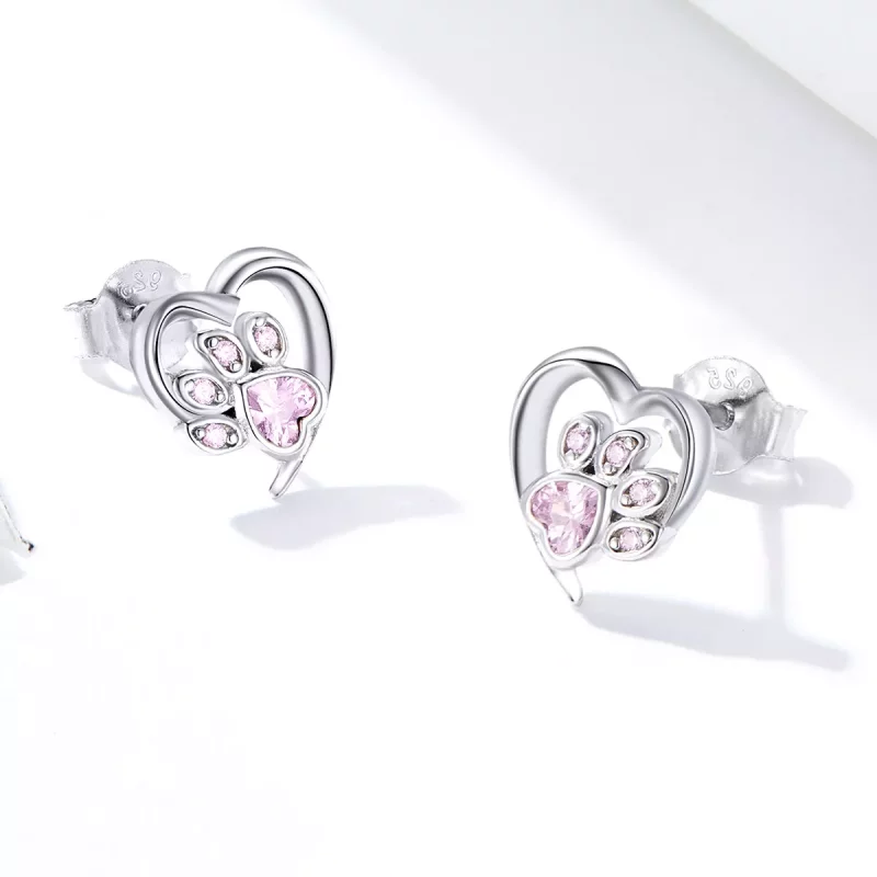 (imagen para) Pendientes de botón plateados con forma de pata de perro y estilo Pandora - SCE6 - Ver 3