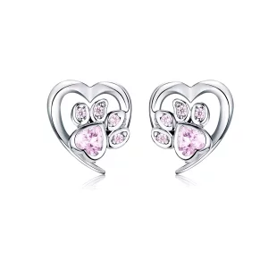 (imagen para) Pendientes de botón plateados con forma de pata de perro y estilo Pandora - SCE654-Pk