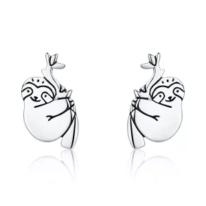 (imagen para) Pendientes de botón plateados estilo Pandora con diseño de perezoso - SCE327