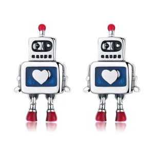 (imagen para) Pendientes de botón plateados estilo Pandora con forma de robot - SCE477