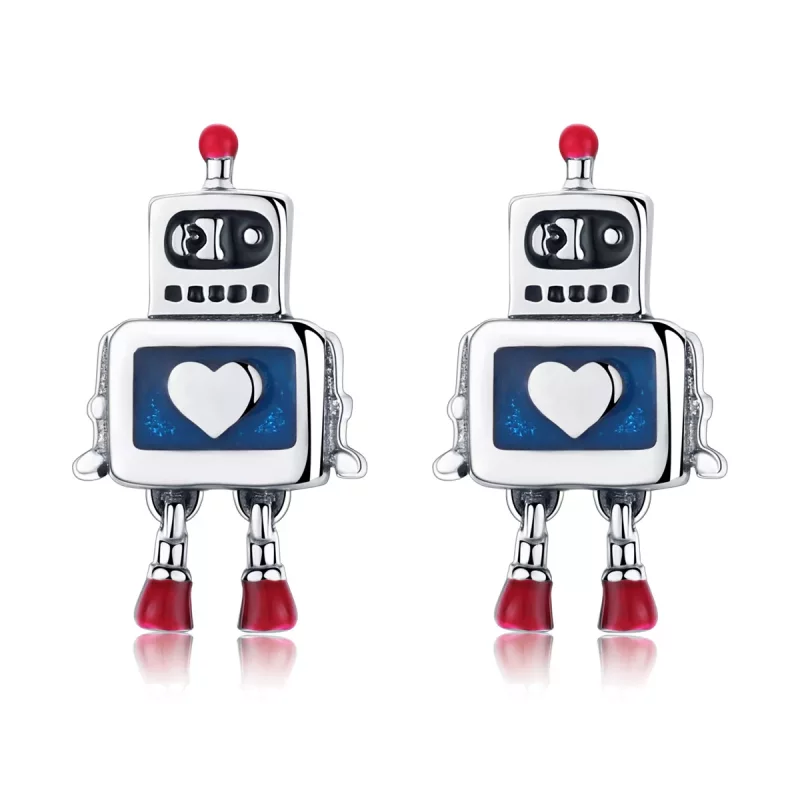 (imagen para) Pendientes de botón plateados estilo Pandora con forma de robot - SCE477